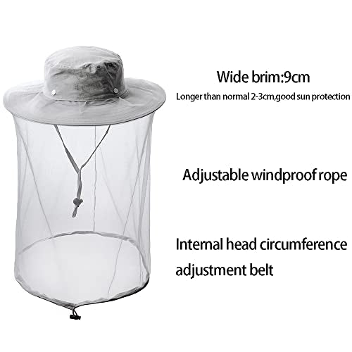 Mosquito Head net hat face Shield Fishing Cap bee Beekeeping Beekeeper Veil Hats for Men Women - color: Light Grey