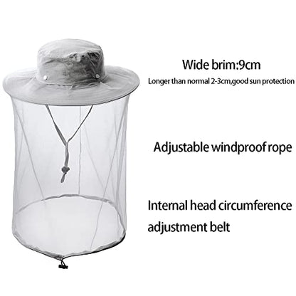 Mosquito Head net hat face Shield Fishing Cap bee Beekeeping Beekeeper Veil Hats for Men Women - color: Light Grey