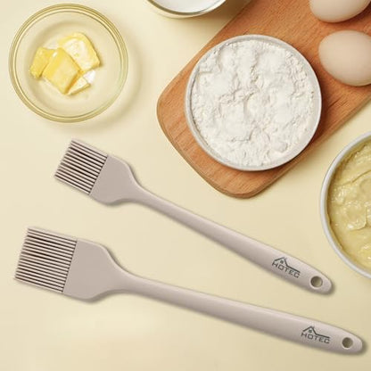 HOTEC Basting Brushes Silicone Heat Resistant Pastry Brushes Spread Oil Butter Sauce Marinades for BBQ Grill Barbecue Baking Kitchen Cooking BPA Free Dishwasher Safe, Khaki Set of 2 - color: Khaki