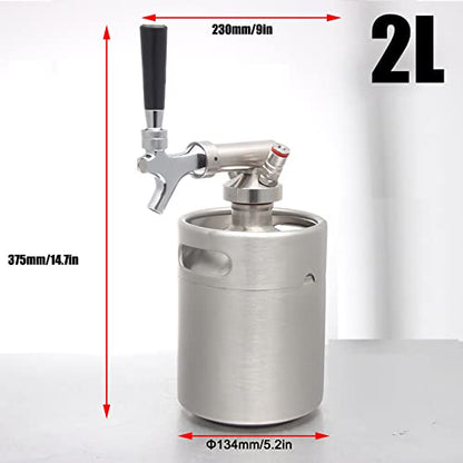 Mini Stainless Steel Beer Keg,Portable Home Dispenser System to Keep Fresh for Home Kitchen Brewing Beer,Keeps Carbonation for Craft Beer Draft and Homebrew,2L - size: 2L