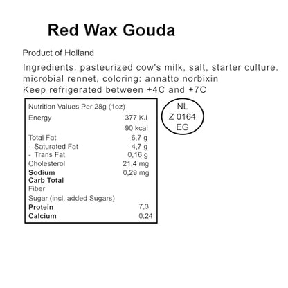 Holland Delta Creamy Mild Gouda Red Wax Cheese Wheel, 9 Lbs