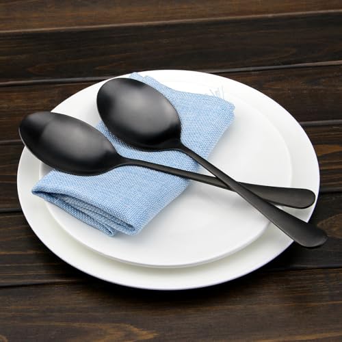 Large Serving Spoons, Matte Black Stainless Steel Serving Spoon 2 Pcs | 9.8Inch-Catering Spoons Solid Serving Utensils Big Serving Utensil for Buffet, Parties, Catering - color: 2Pcs-Black Large Serving Spoons