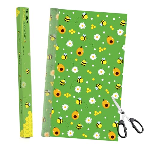 Beeswax Food Wraps 1 Meter Roll 13 x 39 Inch Reusable Beeswax Wraps Eco-Friendly Sustainable Food Storage Wraps for Sandwich, Cheese, Fruit, Bread, Snacks - size: Bee Flower
