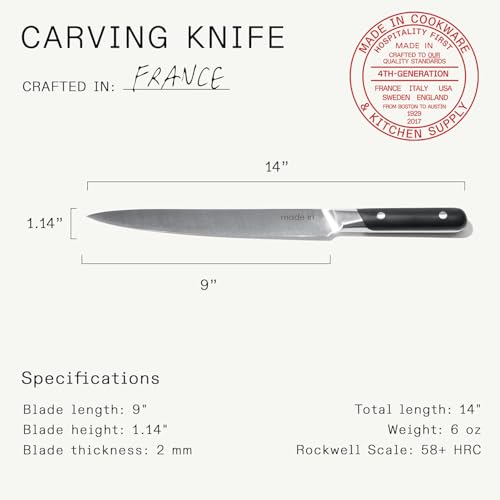 Made In Cookware - Carving Set (Includes Carving Knife and Fork) - Crafted in France - Full Tang with Black POM Handle