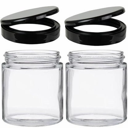 Jarming Collections Mason Jars - 16 oz Glass Extra Wide Mouth Pint Storage Jars with Black Flip Snap Lids - Made in USA - color: 2 Black Flip Plastic Lids-16 OZ