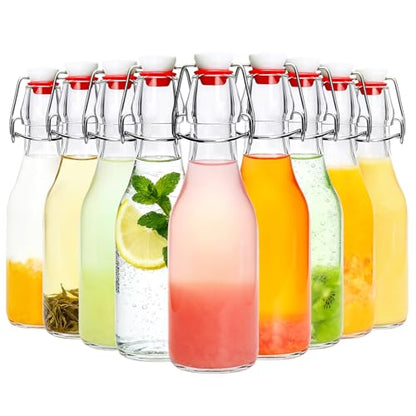 Swing Top Bottles,8.5oz 9 Pack Flip Top Glass Bottle with Airtight Grolsch Closures, Reusable for Kombucha, Beer, Cold Brew, Homemade Beverages & Storage