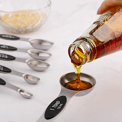 Magnetic Measuring Spoons Sets of 9 Stainless Steel Dual Sided Stackable Teaspoon Tablespoon Spoon for Measuring Dry and Liquid Ingredients - color: Measuring Spoons Set