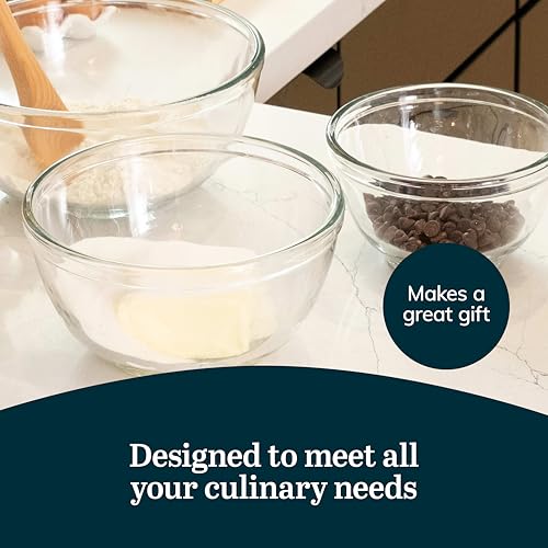 Libbey Baker's Basics 3-Piece Glass Mixing Bowls Set - Clear Bowls for Baking, Prep, Serving & Storage - Microwave, Oven, Freezer and Dishwasher Safe - color: Mix Set 3