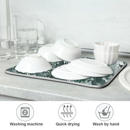 Winter Forest Scenery Dish Drying Mat for Kitchen Christmas Tree Snow Xmas Microfiber Drying Mats Absorbent Reversible Dish Pad Medium Dish Draining Mat 16x18 inch - size: 16" x 18"
