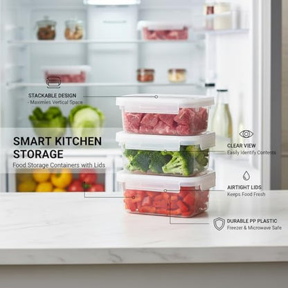 Food Storage Containers with Lids, Stackable PP Plastic Bins for Refrigerator & Pantry Organization, Clear Design for Leftovers and Prep Ingredients - size: 5.91 x 4.13 x 2.56 in