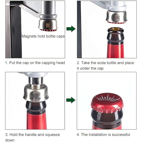 Beer Bottle Capping Machine, Heavy Duty Strong Metal Bench Bottle Capper, 100-500mm Adjustable Height, For 26-29mm Round Bottles Caps