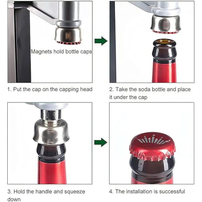Beer Bottle Capping Machine, Heavy Duty Strong Metal Bench Bottle Capper, 100-500mm Adjustable Height, For 26-29mm Round Bottles Caps