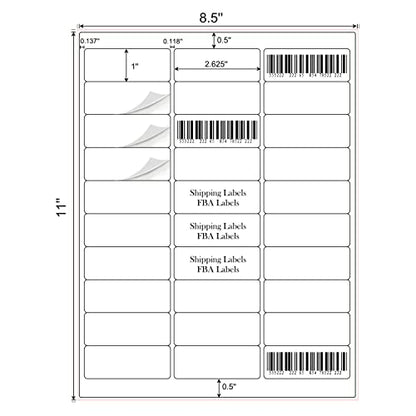 1" x 2-5/8" Address Labels 900 Labels Sticker Paper for Laser/Ink Jet Printer mailing Labels 8.5"×11" White 30 per Sheet - size: 1" x 2-5/8"(30-up), style: 30 sheets