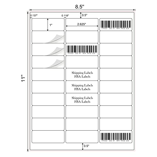 1" x 2-5/8" Address Labels 1500 Labels Sticker Paper for Laser/Ink Jet Printer mailing Labels 8.5"×11" White 30 per Sheet - size: 1" x 2-5/8"(30-up), style: 50 sheets