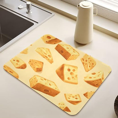Yellow Cheese Dish Drying Mat for Kitchen Counter, Medium Drainer Mats with Non-slip Rubber Backed, Dish Drainer Rack Mats for Coffee Maker Coffee Pot - size: 19.7" x 15.7"