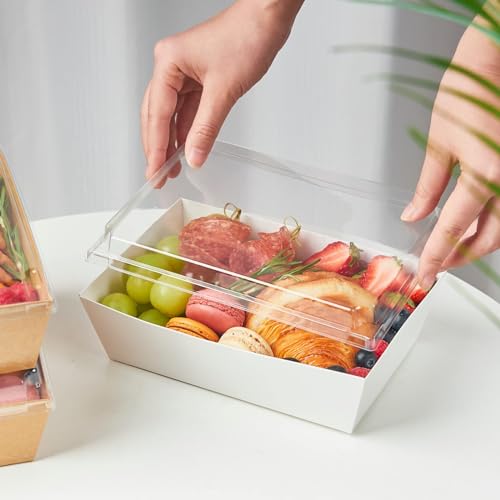ZORRITA Paper Charcuterie Boxes with Clear Lids, 8 x 6 Inch, White, 20 Pack | Large Disposable, Take Out Bakery Boxes, For Cake, Cupcakes, Sandwiches, Cookies, Cocoa Bombs, Salads - color: White (20 Pack)