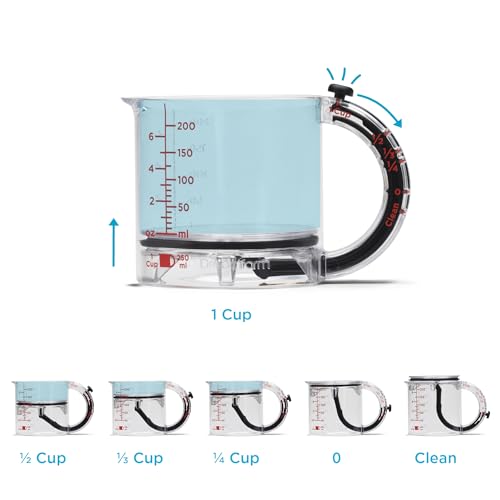 Dreamfarm Upcup All-in-1 Adjustable Measuring Cup, Metric & Imperial Measurements up to 1 Cup - Black/Clear | Measures dry and liquid ingredients and scrapes itself clean, easy-to-read metric and imperial measurements, microwave safe - size: Measures: 1 C
