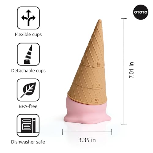OTOTO Coney Ice Cream Measuring Cups Set – Detachable Plastic Measuring Cup Set for Baking & Cooking, Cute Measuring Cups for Liquid, Cute Baking Supplies, Kitchen Gadgets, Baking Gifts - style: Coney