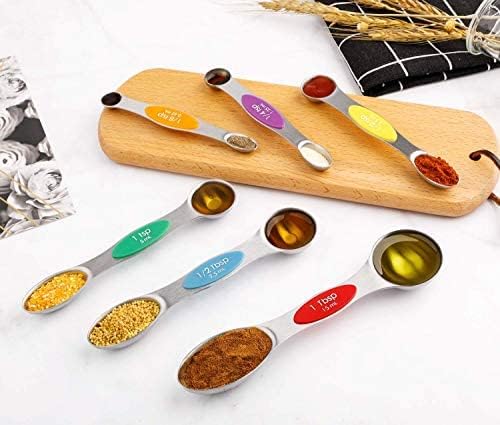 Magnetic Measuring Spoons Set of 6 Stainless Steel Dual Sided Stackable Teaspoon for Measuring Dry and Liquid Ingredients - color: Color