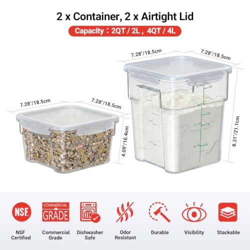 2 Pack Commercial Food Storage Container Set, 2 QT & 4 QT Airtight Clear Containers, Stackable Kitchen Storage Containers for Spices, Coffee Beans, Sugar and Dry Ingredients, Tall Model - size: 2.0(QT)+4.0(QT)-Tall