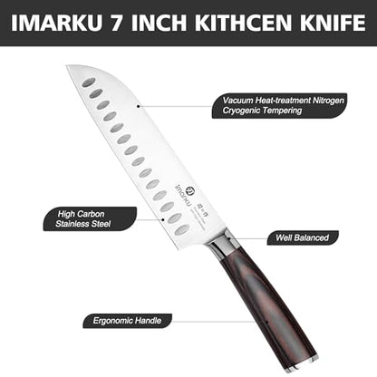 imarku Chef Knife 7 Inch Kitchen Knife Ultra Sharp Santoku Knife - High Carbon Japanese Chefs Knife, Kitchen Gadgets 2025, Apartment Essentials, Birthday Gifts for Him Her, Best Gifts for Women Men - color: Brown and Silver