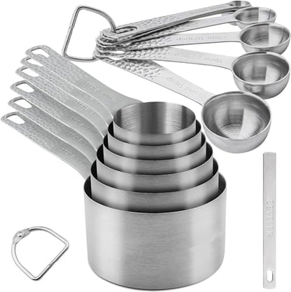 Measuring Cups and Spoons Set 14, Metric & US 18/8 Stainless Steel Measuring Cups and Spoons Set, Dry & Liquid Metal 6 Measure Cups & 7 Measure Spoons w/Leveler for Kitchen & Baking - color: Siliver