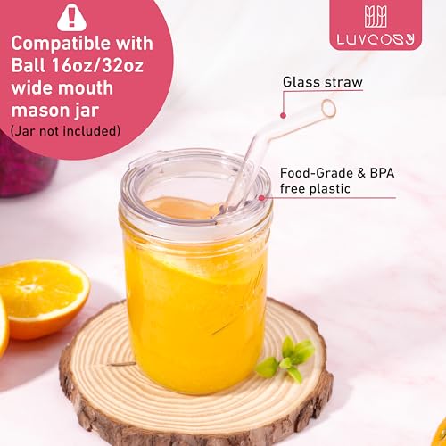 4-Pack Fit 2.9-inch Wide Mouth Jars Lids, Reusable Wide Mouth Mason Jar Lids with Glass Straw Hole, BPA-Free Straw Lids, Compatible with Ball 16oz & 32oz Jar (Jars Not Included) - size: 4 PACK