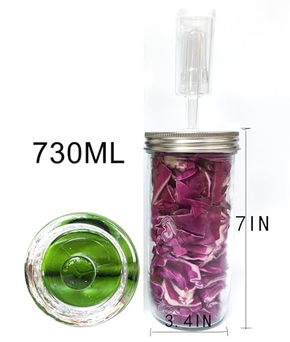 2 set Complete Fermentation Kit 0.73L Fermenting Mason Jars Fermentation Weights & Fermenting Lids for Sauerkraut, Vegetables, and Other Fermented Food(0.73 Liter)