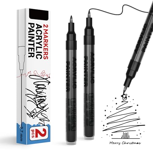 Acrylic Paint Pens Waterproof Markers 2 Black Permanent Marker Pens Acrylic Pens for Rock Painting Glass Stone Ceramic Metal Fabric Pebble Painting pens Craft Supplies - color: Black
