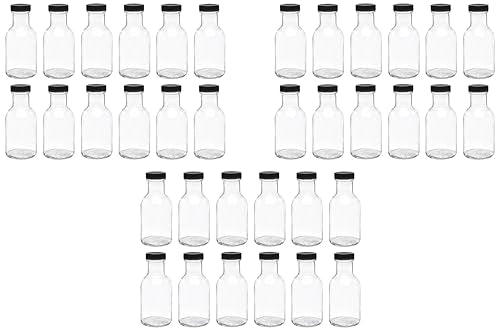 North Mountain Supply 8 Ounce Glass Stout Sauce Bottle - with 38mm Black Plastic Lids - Case of 12 (Pack of 3) - size: Small (Pack of 3)