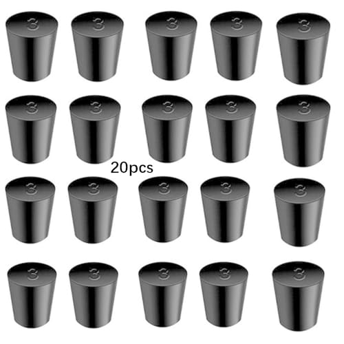 Laboratory Grade Rubber Stoppers, 20 Pieces Assorted Tapered Bungs Set, 3# Solid Black Round Rubbers Hole Plugs - size: 20pcs 3#