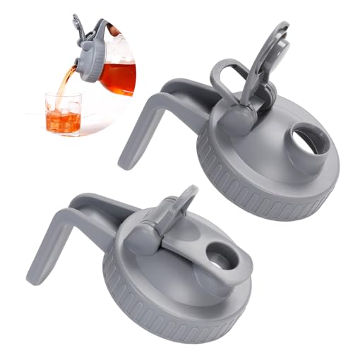 Wide Mouth Mason Jar Pour Spout Lid - 2 Pack Grey Airtight Pour Spout Lid with Handle, Turns your Mason Jar into Pitcher, BPA Free & Durable Flip Cap Lids Easy to Clean Fit for Canning Jars - color: Grey, size: Wide Mouth 2Pack