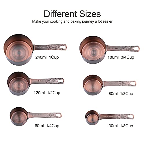 Measuring Cups and Spoons Set 14, Copper Measuring Cups and Spoons Set for Dry & Liquid, Metric & US Stainless Steel 6 Measure Cups and 7 Spoons Set w/Leveler for Kitchen & Baking - color: Copper