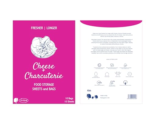 Food Storage Sheets and Bags for Cheese + Charcuterie | Keeps cheese and meat fresher, longer (Ovtene Variety Pack Includes 10 sheets and 10 small bags) Made in Italy