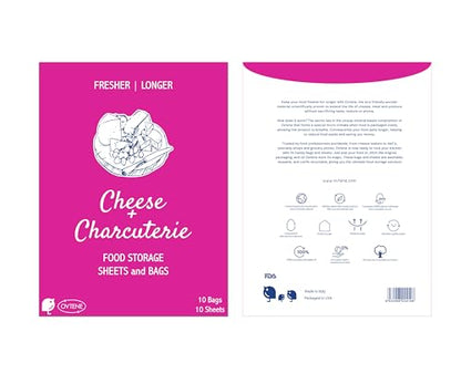 Food Storage Sheets and Bags for Cheese + Charcuterie | Keeps cheese and meat fresher, longer (Ovtene Variety Pack Includes 10 sheets and 10 small bags) Made in Italy