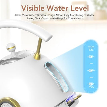 Rasonic Retro Electric Kettle Stainless Steel, 1.8L Tea Water Boiler, 1500W Fast Quiet Boil, Temperature Gauge, Auto Shut-Off, Boil-Dry Protection, White Champagne Gold - color: White