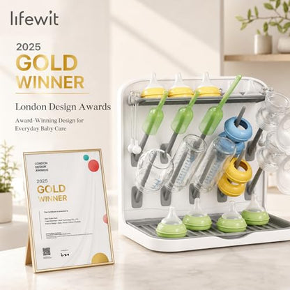 Lifewit Baby Bottle Drying Rack with 10 Hooks, Newborn Essentials Must Haves, Bottle Storage Organizer for Countertop, Cabinet, Rack Dryer Holder for Pacifiers, Pump Parts, Baby Stuff - size: Medium-10 Hooks, style: without Drain Mat