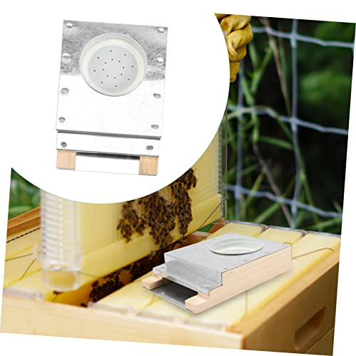 Bee Water Feeder for Beehives Wooden Board Aluminum Lid Bee Watering Station for Garden Sturdy Beekeeper Tool for Hive Entrance
