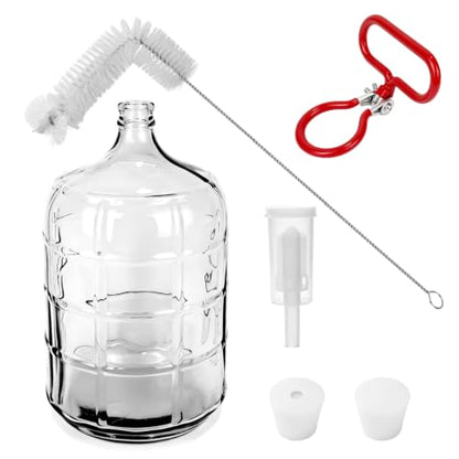 3 Gallon Glass Carboy, 3 Gallon Glass Water Jug Clear Fermenter for Wine Making Equipment & Beer with Drilled, Undrilled Rubber Stoppers, Carboy Handles, Brushes and Airlocks - size: 3 Gallon
