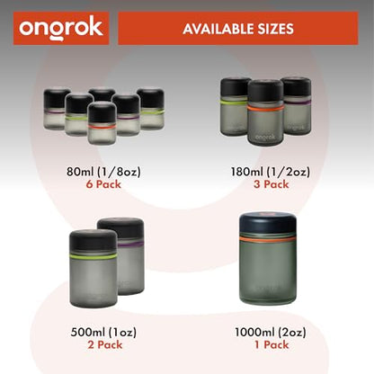 ONGROK Glass Storage Jar, 80ml, 6 Pack | UV Herb/Spice Jar with Child‑Resistant Lid, Color‑Coded Glass Containers to Preserve Smell and Aroma - size: 80ML - 6 Pack