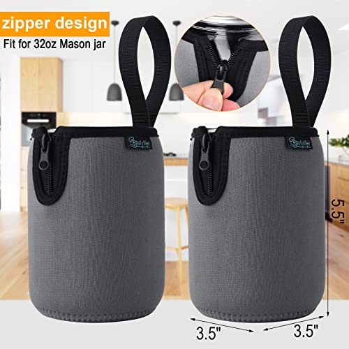 Beautyflier Mason Jars 32oz Wide Mouth Sleeve Regular Mouth Mason Jars Insulators Drinking Glass Coolers Sprouting Jars Blackout Sleeve (Black+Gray+Purple) - color: Black+Gray+Purple