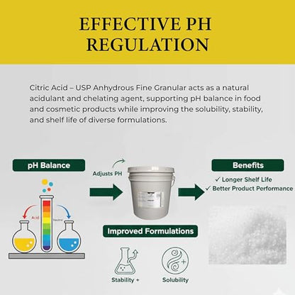 Citric Acid USP Anhydrous Fine Granular Jungbunzlauer Food and Cosmetic Grade pH Control Preservative Crystal Powder for Baking Cleaning DIY Formulations and Household Applications - 8 lbs - size: 8 Pounds