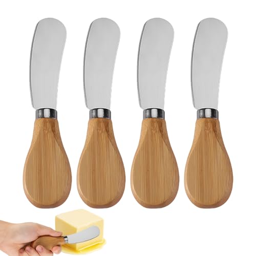 Cheese Spreader Knives,4 PCS Stainless Steel Butter Knife Spreader with Wooden Handle,Small Cheese Knives for Charcuterie Board - size: 4 PCS