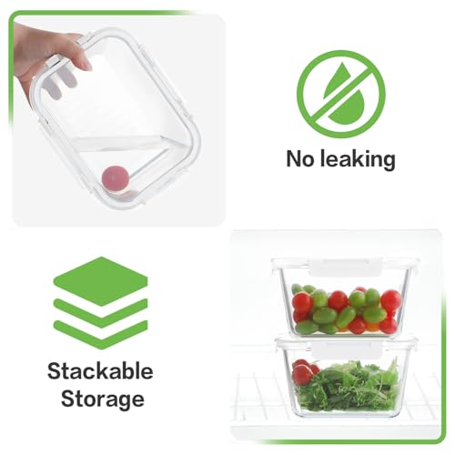 HOMBERKING 4 Pieces 63oz/8cup Large Glass Food Storage Containers with Lids, Meal Prep Containers, Airtight Bento Boxes with Leak Proof Locking (2 Containers 2 Lids), Microwave,Oven,Fridge Safe-White - color: White, size: 2 Sets
