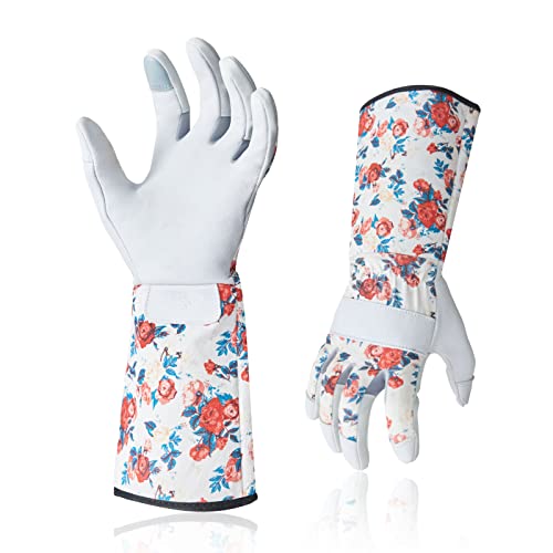 Vgo... 1-Pair Natural Genuine Goatskin Leather Gardening Gloves, Long Cuff Protection, High Dexterity Grip Gloves (Size L, White, GA9658-W) - color: 1 Pair - White, size: Women's Large