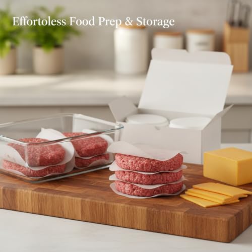 500-Count Pre-Cut Silicone Coated Parchment Sheets, Non-Stick Food Separation Paper for Freezer Storage, Burgers, Cheese, and Baked Goods, White - size: 7.87 x 4.33 x 2.36 in
