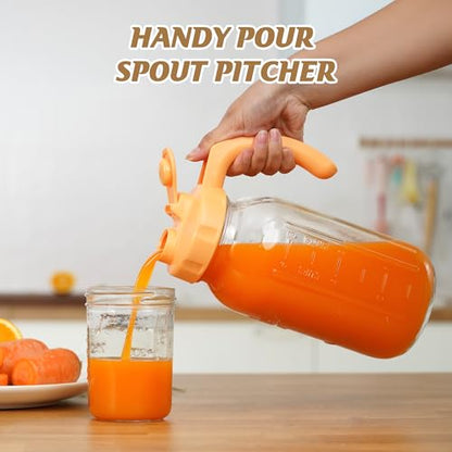 Soligt Glass Mason Jar Pitcher with Lid, Wide Mouth Flip Cap Pour Spout Leak-proof Lid with Handle, 64 oz (2 Quart / 1.9 Liter), for Iced Coffee/Sun Tea Juice/Cold Brew Coffee (1Pack, Carrot Orange) - color: Carrot Orange