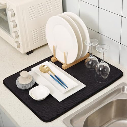 2 Pack Microfiber Dish Drying Mat for Kitchen Counter,Ultra Absorbent Dish Drainer Mat ,Dish Drying Pad , Dish Rack Mat 20×15 Inch (Black)