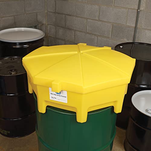 PIG Poly Drum Funnel | Hinged Lid | for 55 Gal Tight-Head Steel & Poly Drums | 29" D x 11" H | Yellow | DRM672-YW - color: Yellow