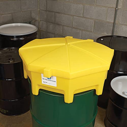 PIG Poly Drum Funnel | Hinged Lid | for 55 Gal Tight-Head Steel & Poly Drums | 29" D x 11" H | Yellow | DRM672-YW - color: Yellow